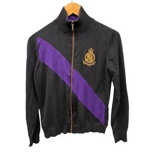 Lauren Ralph Lauren Track Jacket Women's Medium Black Purple Crest Full Zip